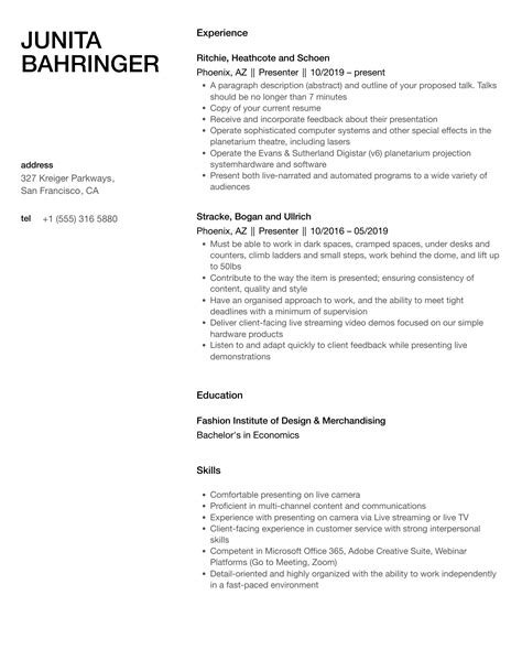 Presenter Resume Samples | Velvet Jobs