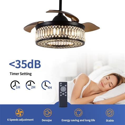 42-Inch Ceiling Fan with Remote Control Retractable Blades, Reversible DC Motor. Black Lantern ...