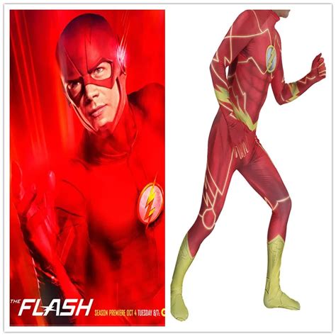 Movie The Flash Cosplay Costume Magical Fancy Zentai Suit Mens Lycra ...