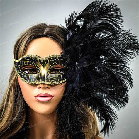 Halloween Masquerade Masks Black Feathers US FREE SHIP