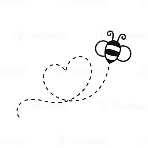 Bee flying path. A bee flying in a dotted line The flight path of a bee to honey. 14606663 PNG
