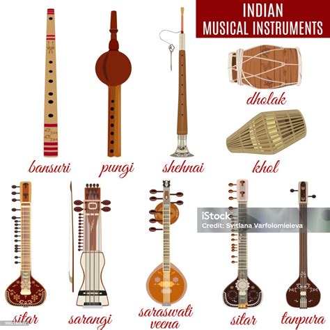 Vector Set Of Indian Musical Instruments Stock Illustration - Download Image Now - Culture of ...