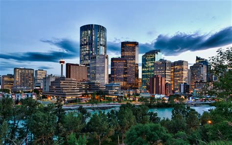 Download wallpapers Calgary, 4k, downtown, skyline, Calgary Tower, evening, Canada City Skyline ...