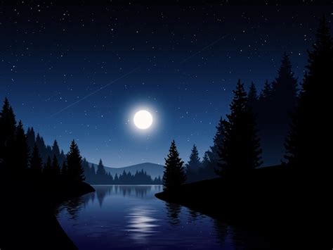 Premium Photo | Tranquil night in pine forest with river moon and stars