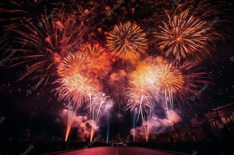 Premium AI Image | Fireworks are lit up in the night sky.