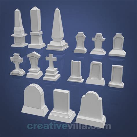 Tombstones Collection DIY Low Poly Paper Model Template, Paper Craft | Tombstone, Paper models ...