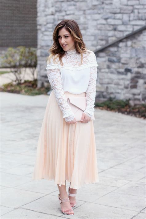 A Romantic Look: White Lace Top with a Pleated Midi Skirt - Zoë With Love