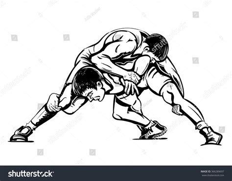 Vector Black White Freestyle Wrestling Illustration Stock Vector (Royalty Free) 366289697 ...