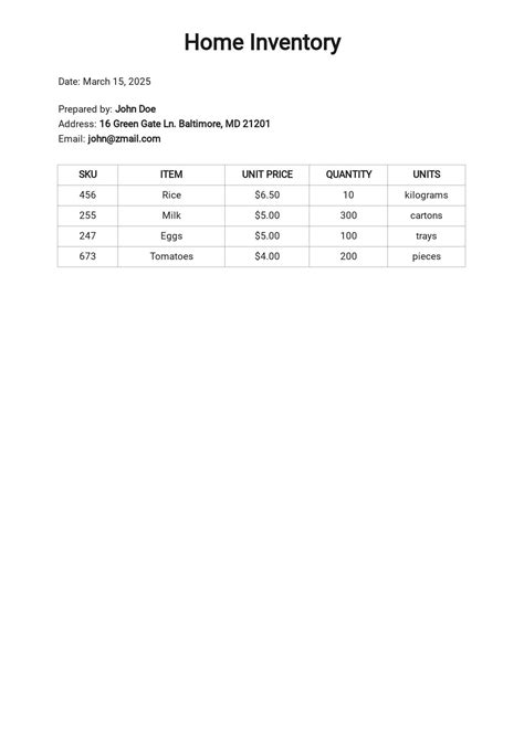 Home Inventory Spreadsheet Template [Free PDF] - Excel, Word, Apple ...