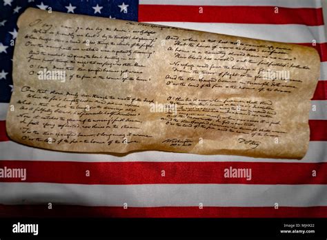 Usa America national anthem Star Spangled Banner paper hand written on flag background Stock ...