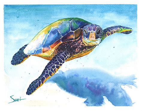 WATERCOLOR TURTLE PRINT sea life art sea turtle print | Etsy