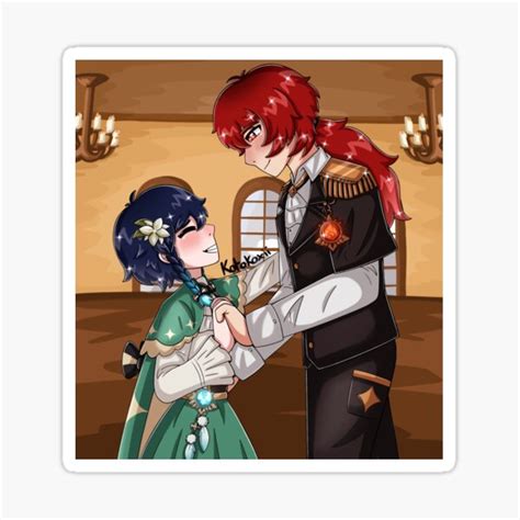 "Genshin Impact DiluVen Diluc x Venti Royalty AU artwork (Skirt Ver)" Sticker for Sale by ...