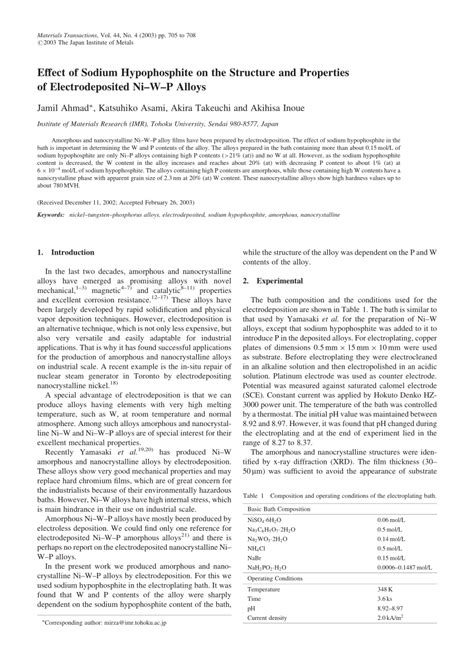 (PDF) Effect of Sodium Hypophosphite on the Structure and Properties of ...