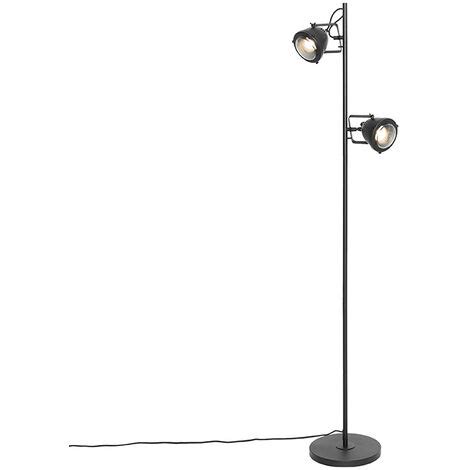 Industrial floor lamp black 2 lights - Emado