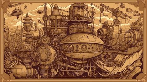 Premium AI Image | A drawing of a steampunk style machine with a large ...