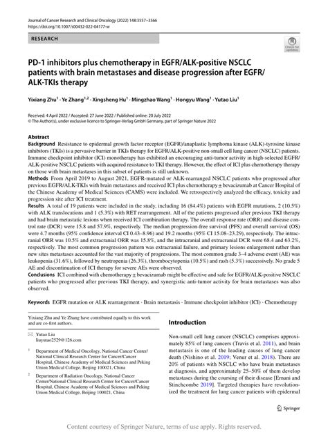 PD-1 inhibitors plus chemotherapy in EGFR/ALK-positive NSCLC patients with brain metastases and ...