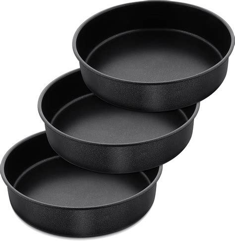 Herogo 8 Inch Round Cake Pan Set of 3, Stainless Steel Black Nonstick ...