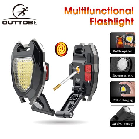 Outtobe Keychain Light Mini LED Flashlight Portable Multi-function COB Floodlight Outdoor USB ...