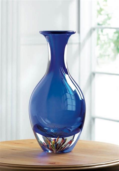 Vibrant Blue Art Glass Bottleneck Vase Tabletop Centerpiece | Blue vases decor, Blue glass vase ...