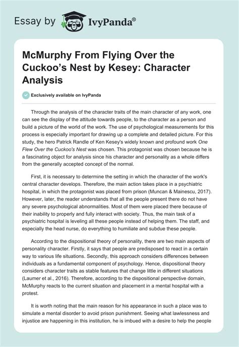 McMurphy From "Flying Over the Cuckoo's Nest" by Kesey: Character ...