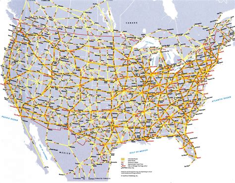 Mileage map USA, Canada, Mexico distances driving time travel