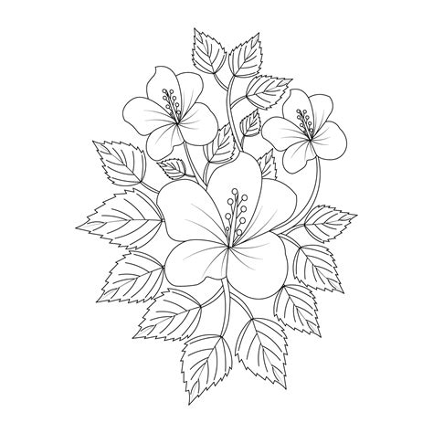 cute kids coloring page of china rose flower drawing for printing ...