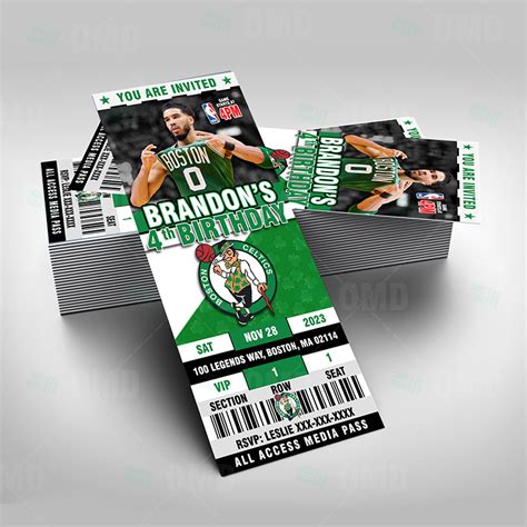 Boston Celtics Ticket Style Sports Party Invitations – Sports Invites ...