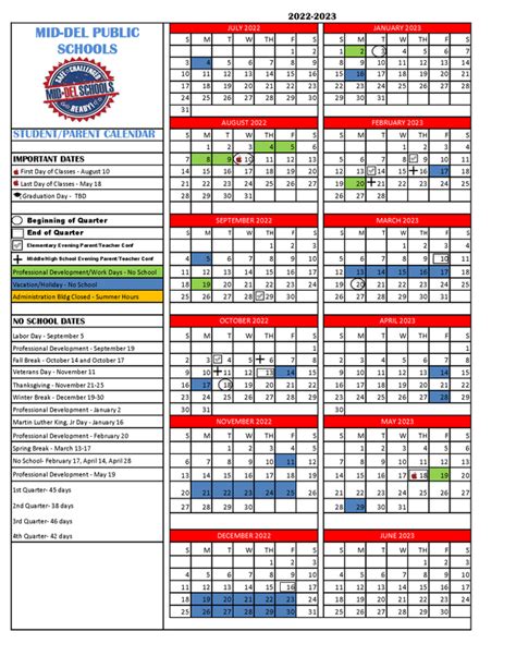 2022-2023 District Calendar | Soldier Creek Elementary School