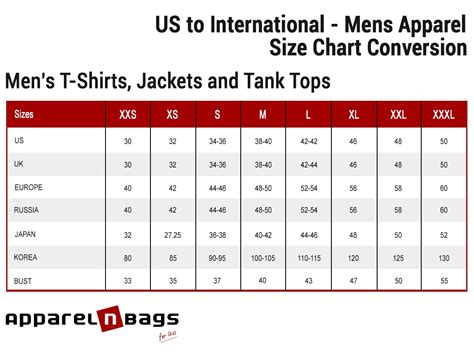 Men Size Chart Conversion