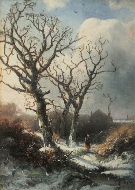 M C Middelbeek-Vrouw in een besneeuwd landschap Winter Landscape Painting, Fantasy Landscape ...