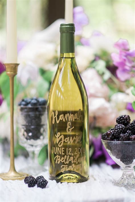 Personalized wine bottles, wedding gifts and favors, gold calligraphy // B. Jones Photography ...