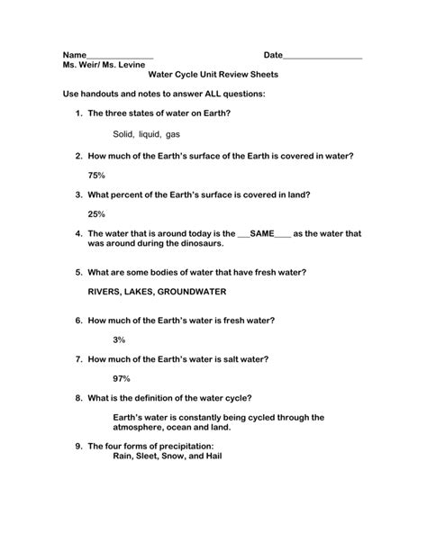 The Water Cycle Worksheet Answers – Englishworksheet.my.id