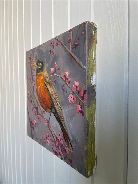 Art Bird in Blossom Small Artwork Original Oil Painting Bird - Etsy