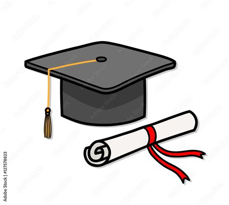 Graduation Cap Diploma Hat Education. A hand drawn vector cartoon ...