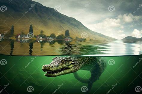 Reptile Loch Ness Monster Floating Underwater in Lake of Scotland Stock Illustration ...