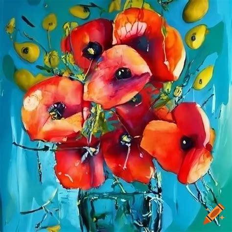 Tableau of poppies and olive trees on Craiyon
