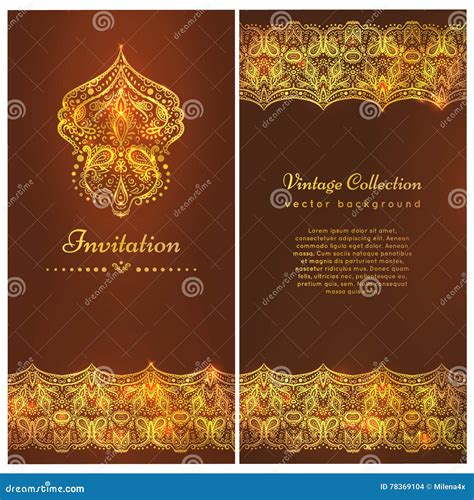 A Luxury Vintage Card. Invitation with Beautiful Golden Ornaments ,damask Frame, Border Stock ...