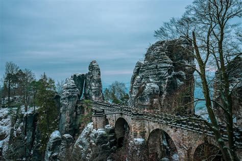 Premium Photo | Panoramic view of the bastei bridge in winter