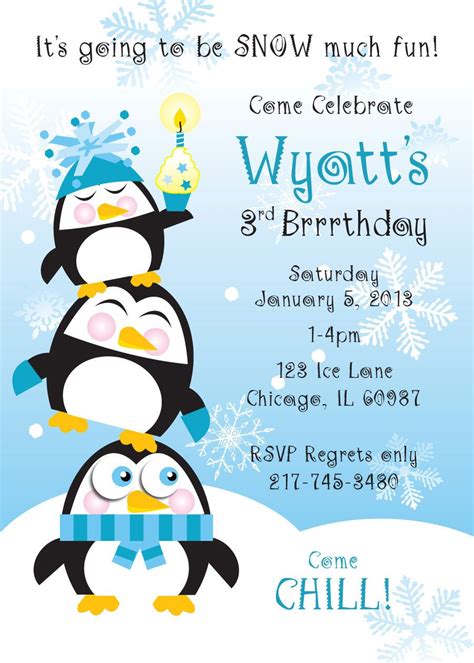 Penguin Birthday Party Invitation for Kids | Penguin birthday, Penguin ...