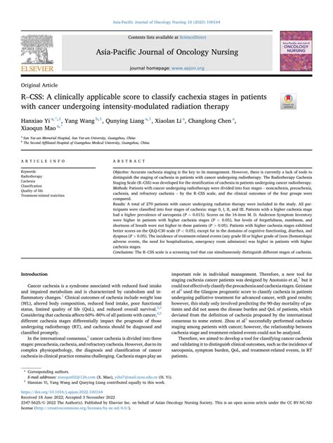 (PDF) R–CSS: A clinically applicable score to classify cachexia stages ...