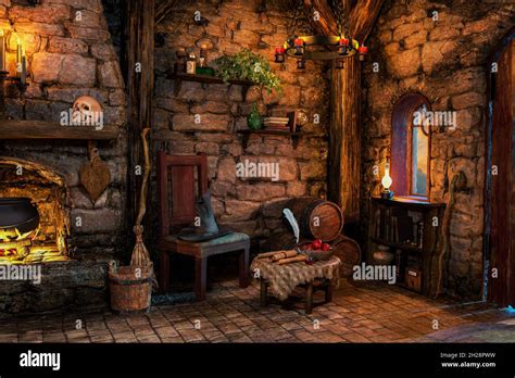 Fantasy Witch Cottage Interior, 3D illustration, 3D rendering Stock Photo - Alamy