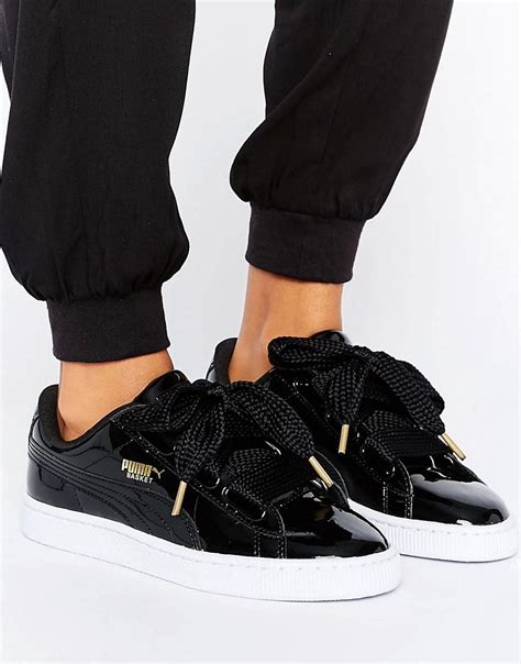 Puma Basket Heart Sneakers In Patent Black in Black | Lyst