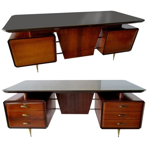 Italian Modern Rosewood, Mahogany, Glass and Bronze Executive Desk For Sale at 1stdibs