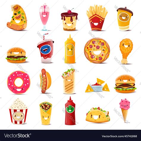 Cartoon fast food characters personages Royalty Free Vector