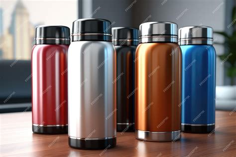 Premium AI Image | A collection of stainless steel water bottles