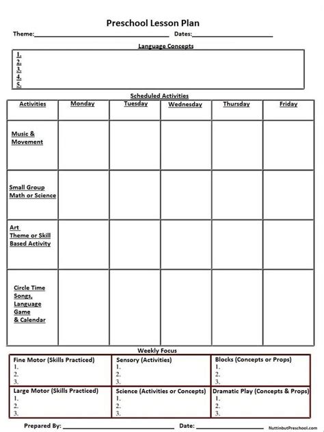 blank preschool weekly lesson plan template | ... my printable lesson plan PDF file to organize ...