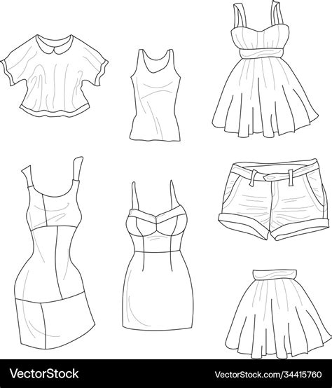 Cartoon simple girls clothing items sketch set Vector Image