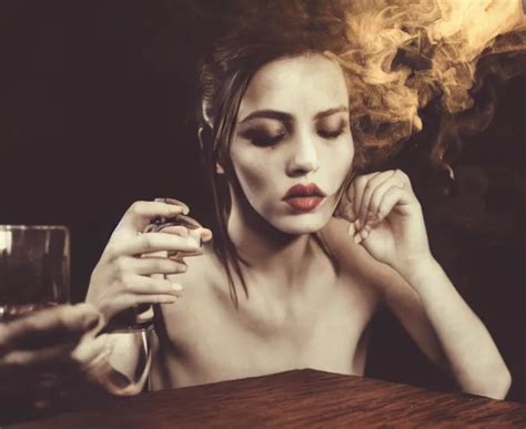 the smoking woman on the bar table with wisky glass, | Stable Diffusion ...