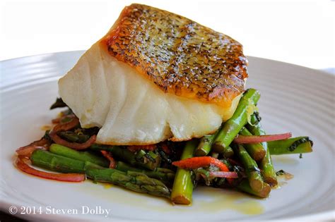 Pan-Roasted Sea Bass served with Asparagus and Mint Salad by Steven Dolby