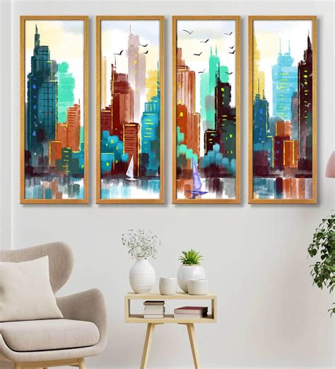 Buy Modern Multicolour Canvas Framed Art Panel Set of 4 at 11% OFF by ...